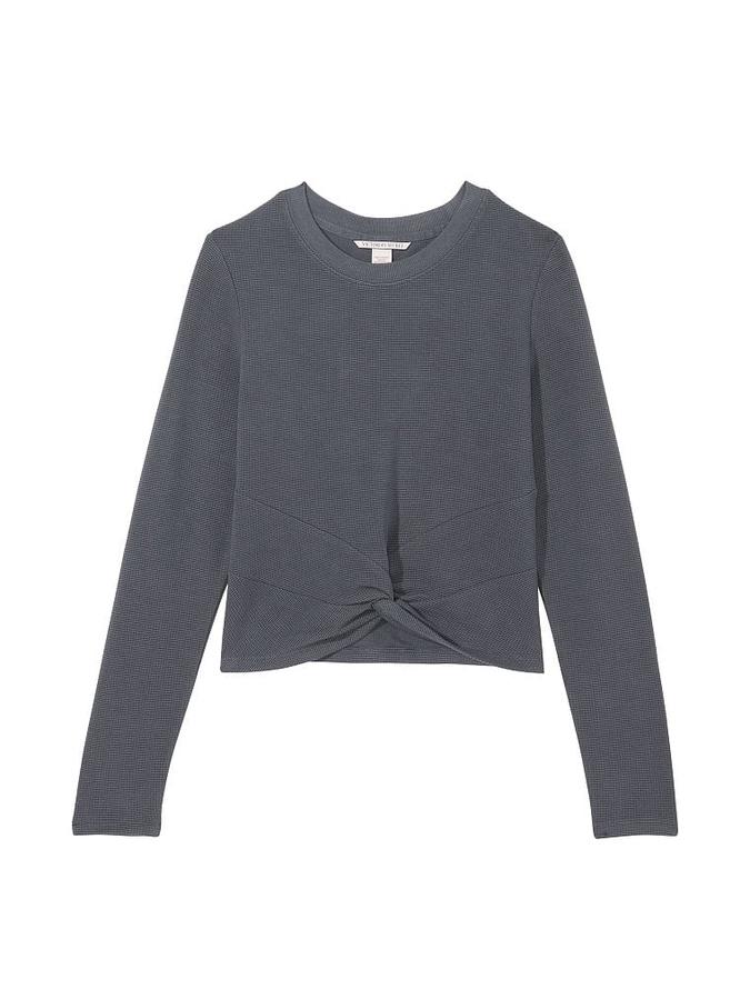 Double Waffle Knit Twist-Front Long-Sleeve Top image number 2