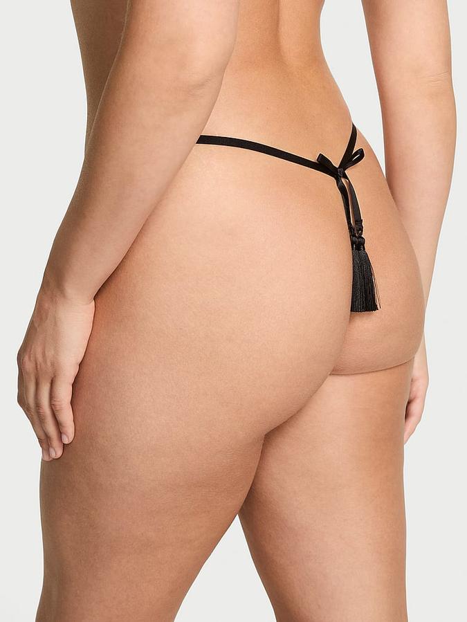 Electric Orchid Satin Tassel V-String Panty image number 1