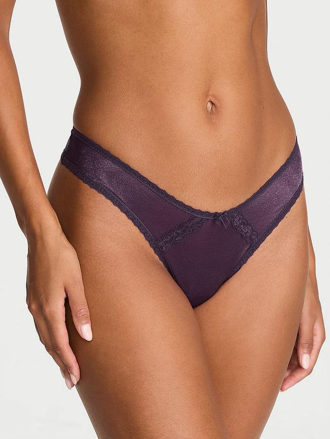 Sheer Shimmer Lace-Trim Brazilian Panty