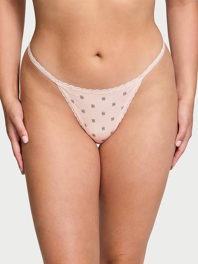 Lace-Trim Cotton V-String Panty image number 0