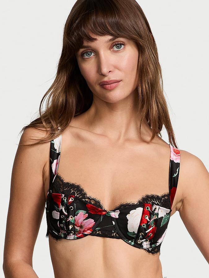 ATELIER Victoria's Secret Satin Lace Trim Lightly Lined Balconette Bra image number 0