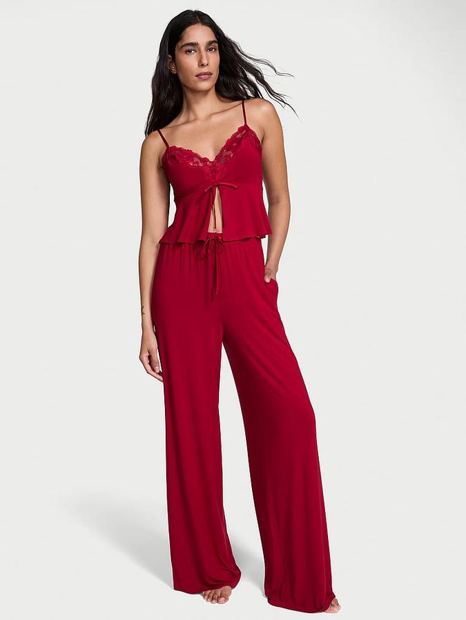 Modal Soft Lace-Trim Cami & Wide-Leg Pant Set