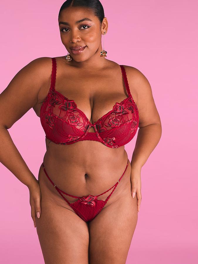 Red Rose Strappy Crotchless Brazilian Panty image number 3