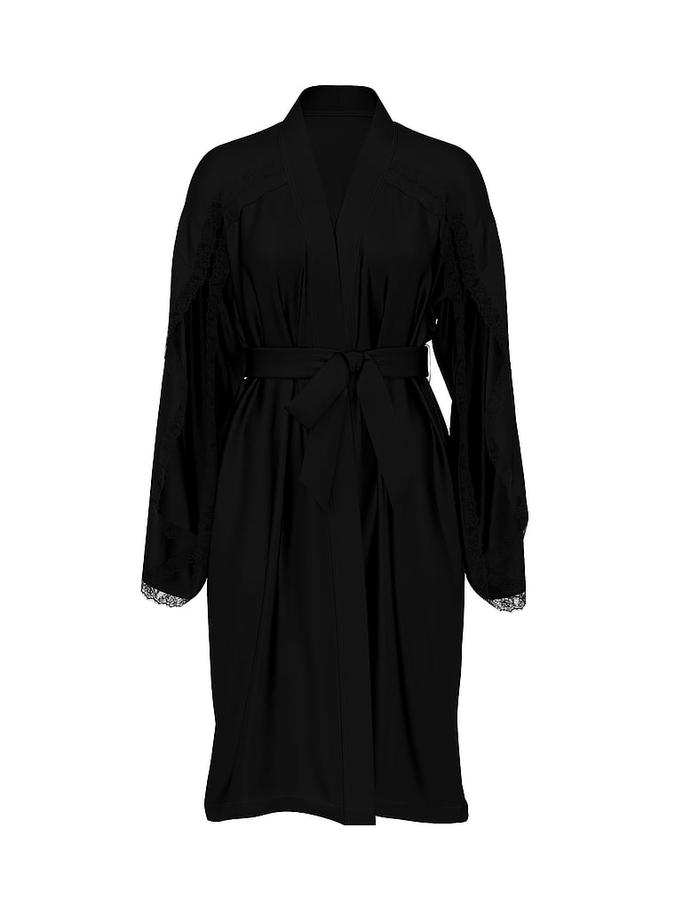 Satin Rose Lace-Trim Midi Robe image number 2