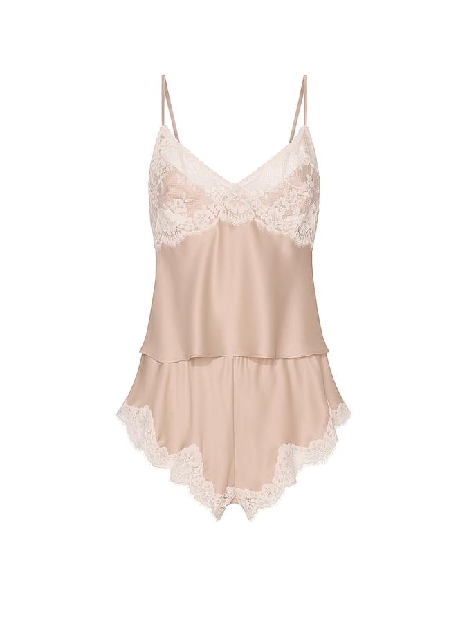 Satin Lace-Trim Cami & Flutter Shorts Set image number 2
