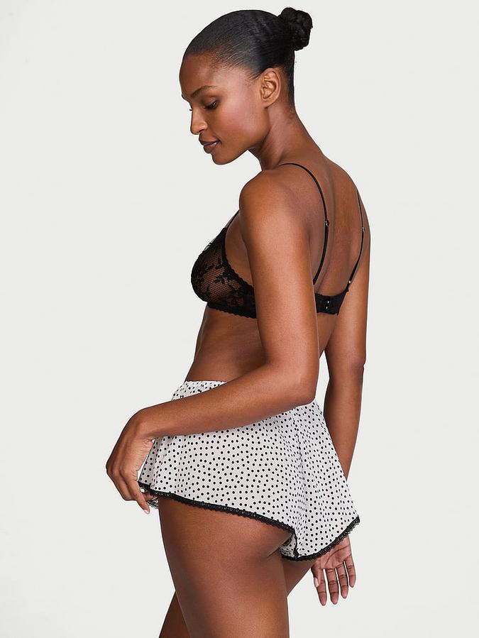 Lace Bralette & Chiffon Polka Dot Shorts Set