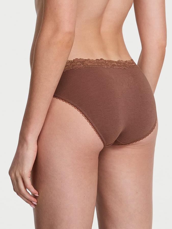 Body by Victoria Stretch Cotton Lace-Waist Bikini Panty image number 1
