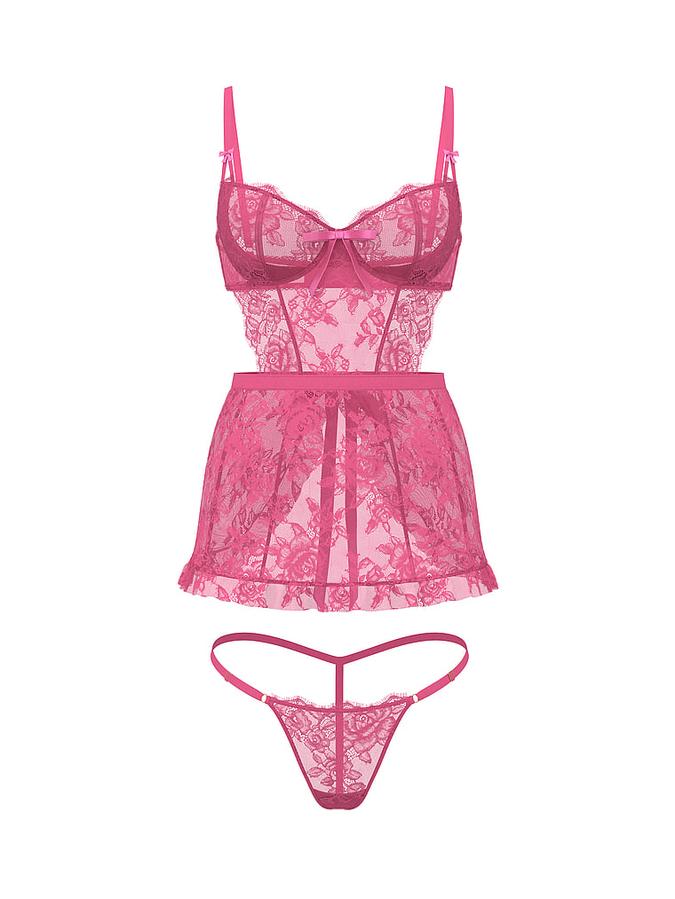 Wicked Unlined Rose Lace Apron Set image number 2