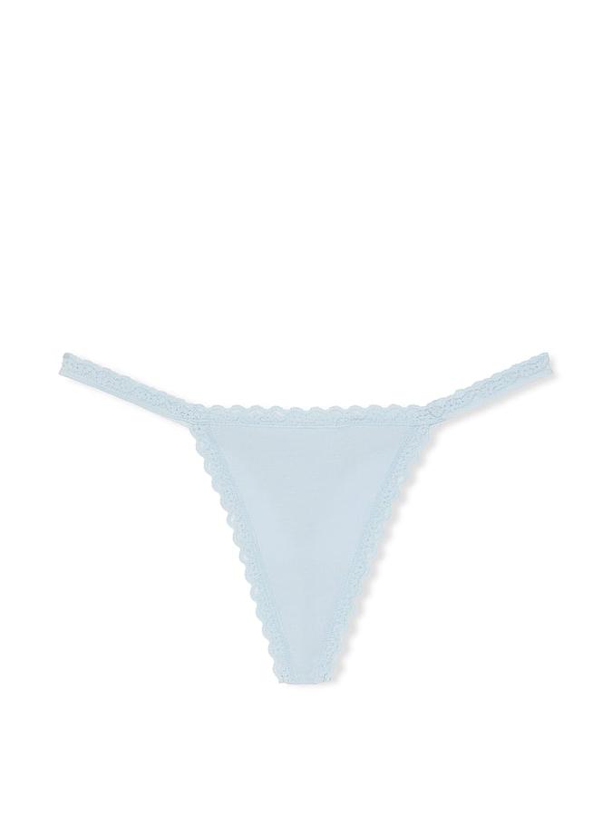 Lace-Trim Cotton V-String Panty image number 1