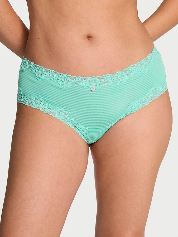 Cotton Shadow Stripe Lace-Waist Cheeky Panty