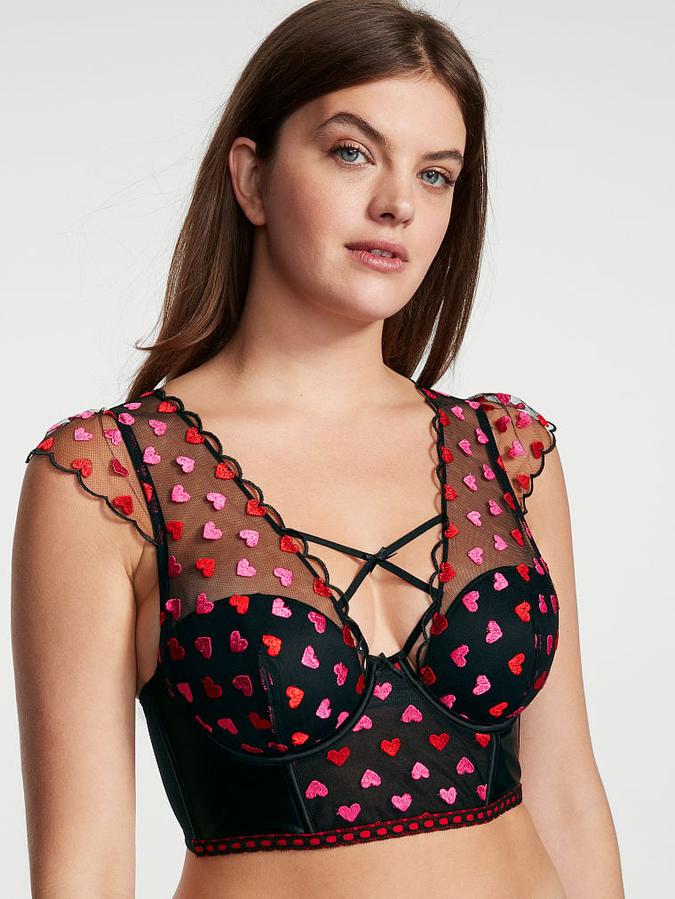 Lightly Lined Heart Embroidery Cap-Sleeve Corset Top image number 0