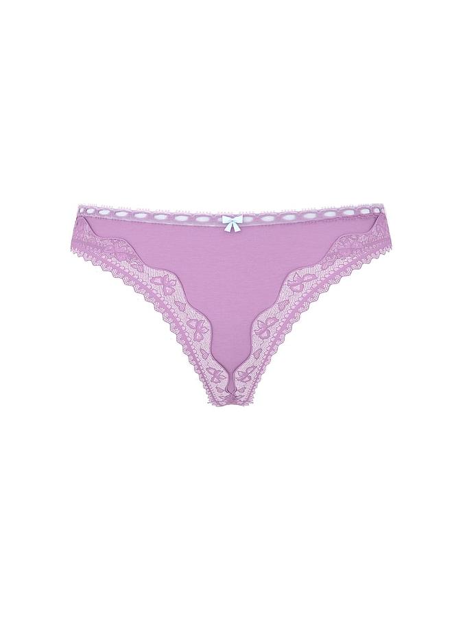 Cotton Bow Lace-Trim Thong Panty image number 2