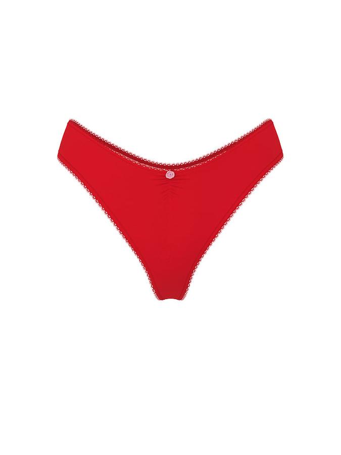 Stretch Cotton Heart Lace High-Leg Scoop Thong Panty image number 2