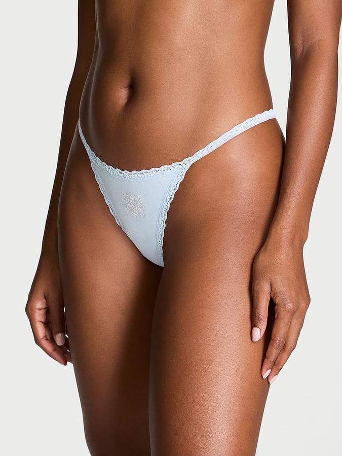 Lace-Trim Cotton V-String Panty image number 0