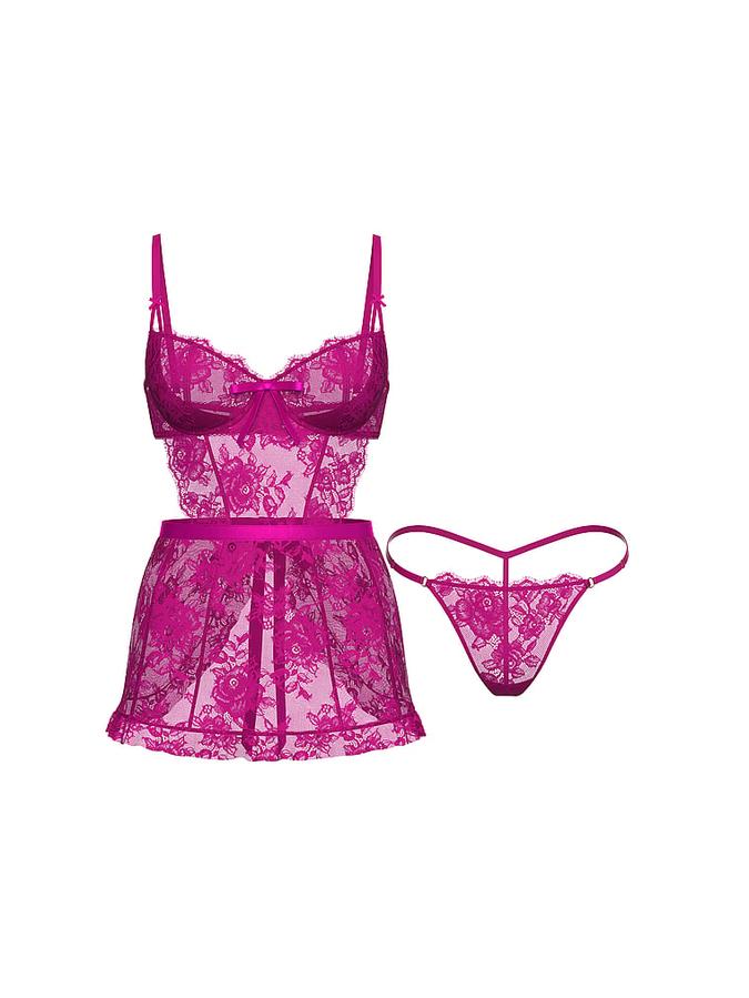 Wicked Unlined Rose Lace Apron Set image number 2