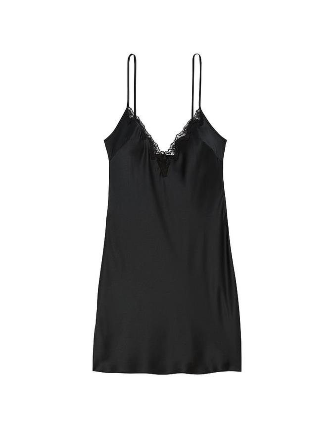 Satin Rose Lace-Trim Mini Slip Dress image number 2