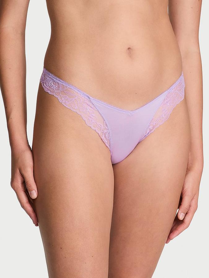 Rose Lace-Trim High-Leg Thong Panty image number 3