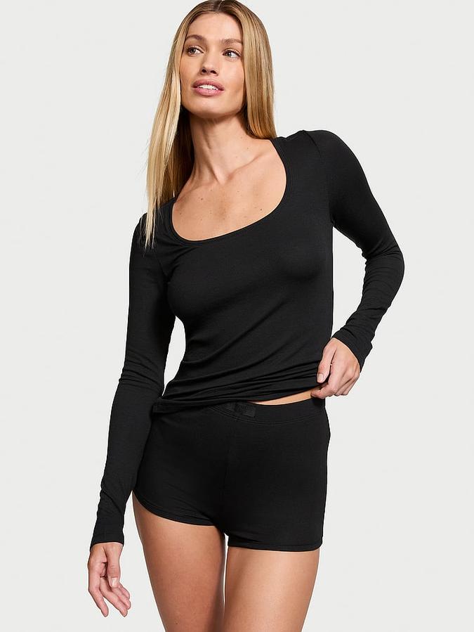 Ribbed Modal Scoop Long-Sleeve Shortie Set image number 0