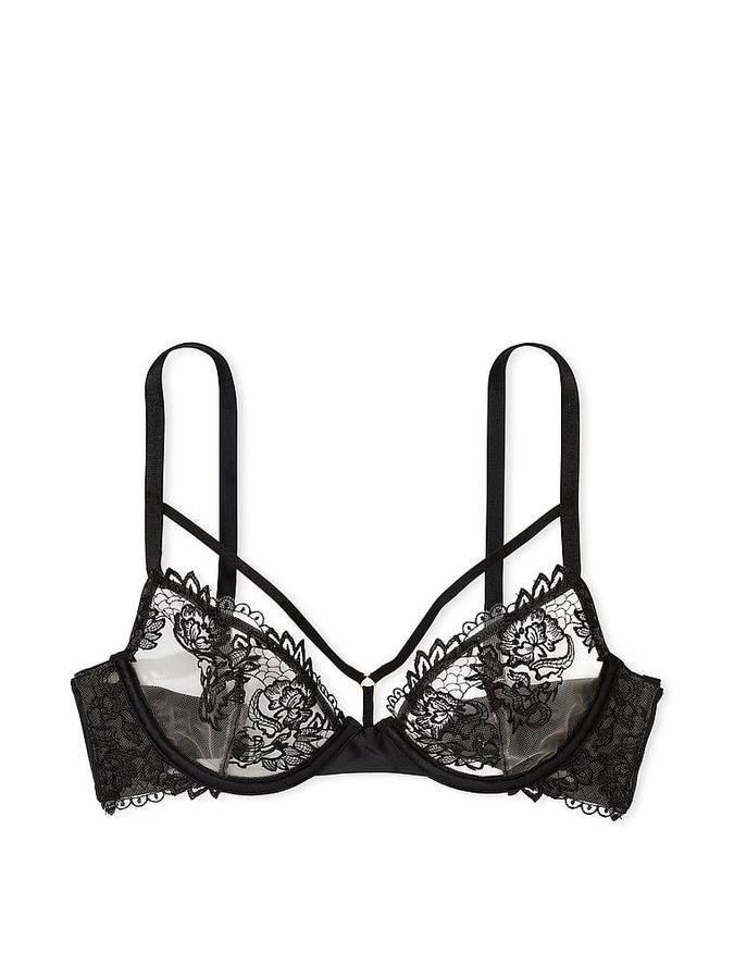 Embroidered Mesh Strappy Low-Cut Demi Bra image number 2