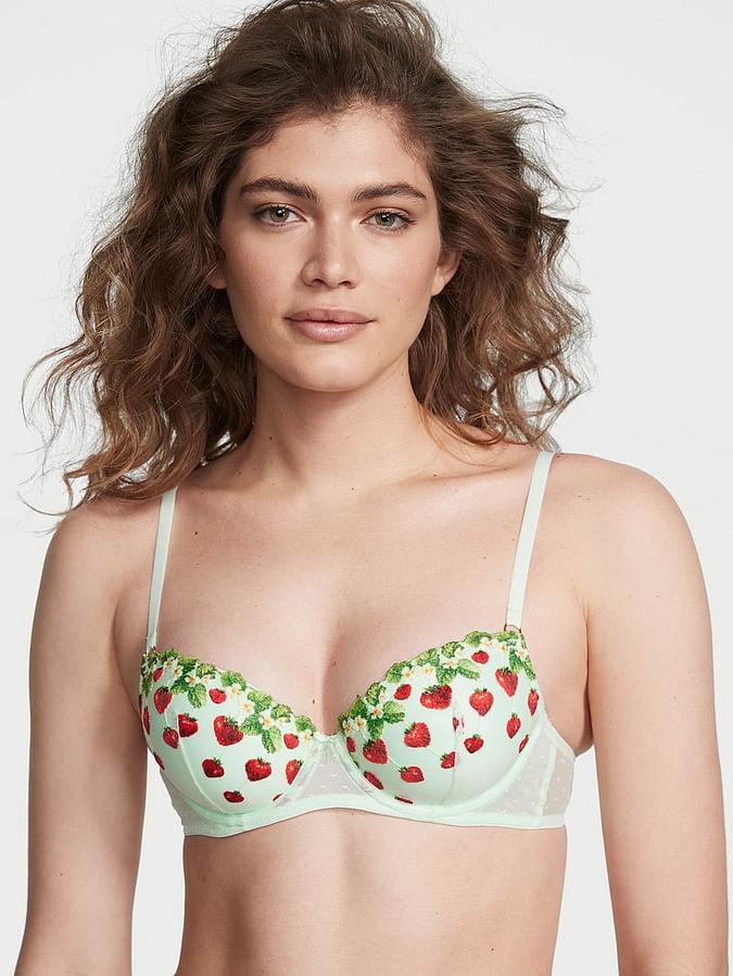 Strawberry Embroidery Lightly Lined Demi Bra