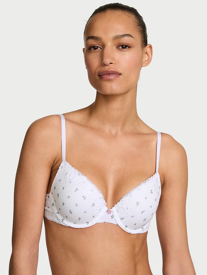 Perfect Shape Cotton Shadow Stripe Lace-Trim Push-Up Bra