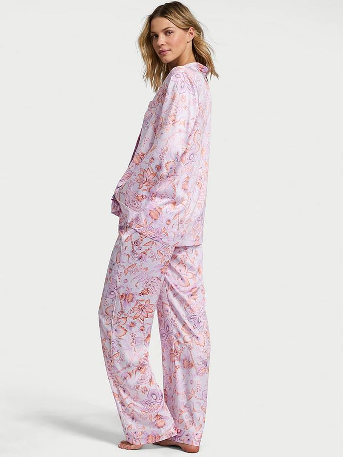Multicolor Glazed Satin Long Pajama Set Glazed Satin Long Pajama Set