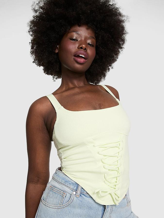 All-Day Soft Ribbed Lace-Up Corset Top image number 0