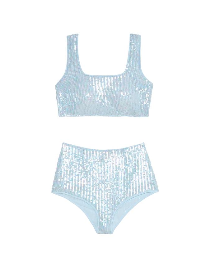 Sequin Shimmer Bra Top & High-Waist Short Set image number 2