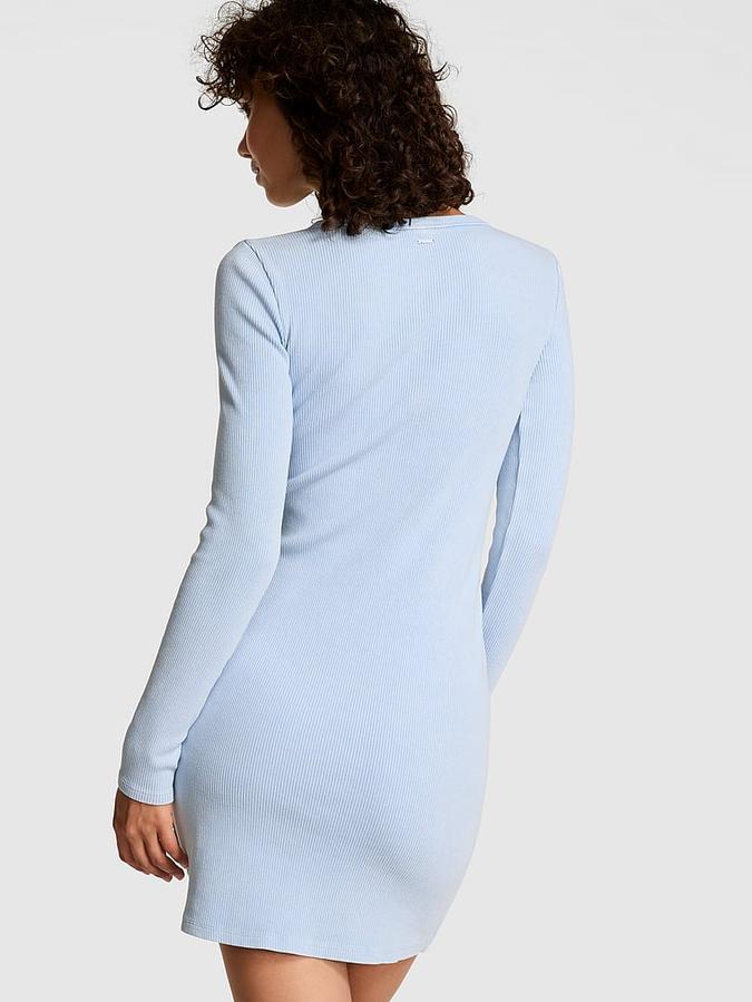 Vintage Ribbed Henley Long-Sleeve Dress image number 1