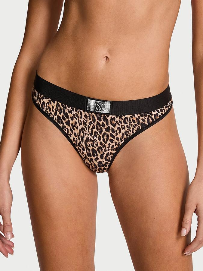 Logo Cotton Shine Patch Thong Panty