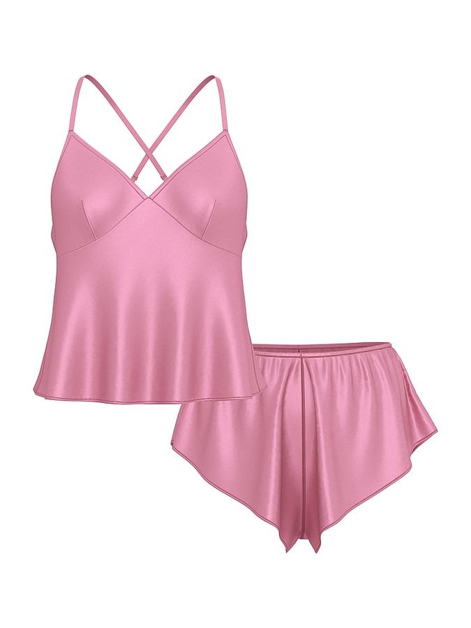 Satin Open-Back Cami & Shorts Set image number 2