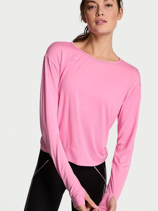 VSX Drapey Knit Long-Sleeve Open-Back Tee
