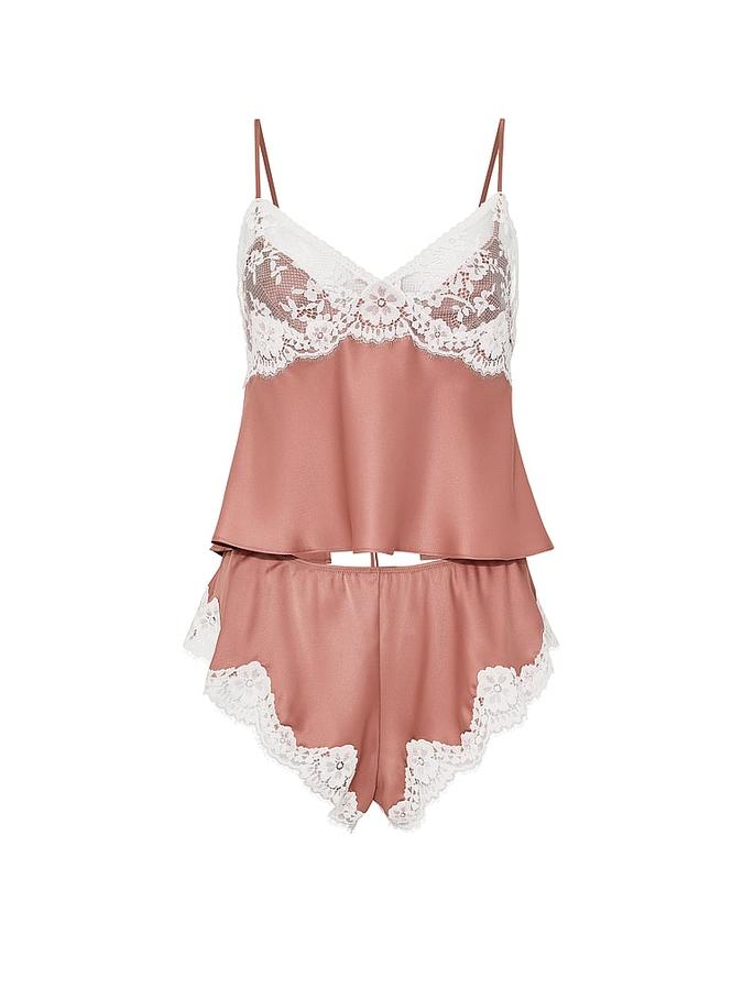 Satin Lace-Trim Cami & Flutter Shorts Set image number 2