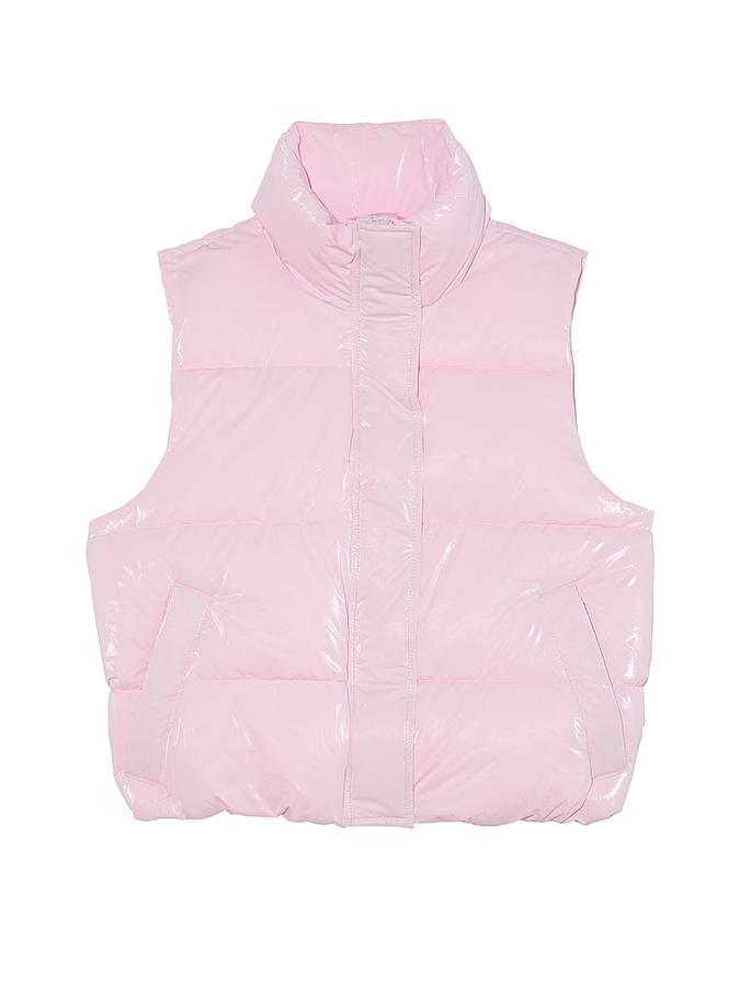 High Shine Marshmallow Puffer Vest by PINK image number 2