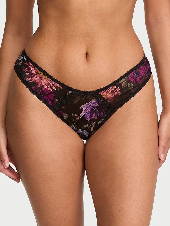 Sheer Shimmer Lace-Trim Brazilian Panty