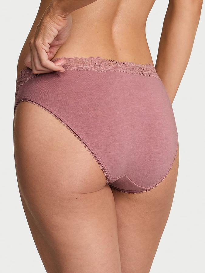 Stretch Cotton Lace-Waist Bikini Panty image number 1