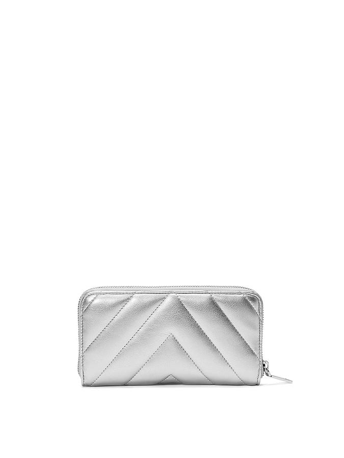 Large Wallet with Zip- Silver Metallic