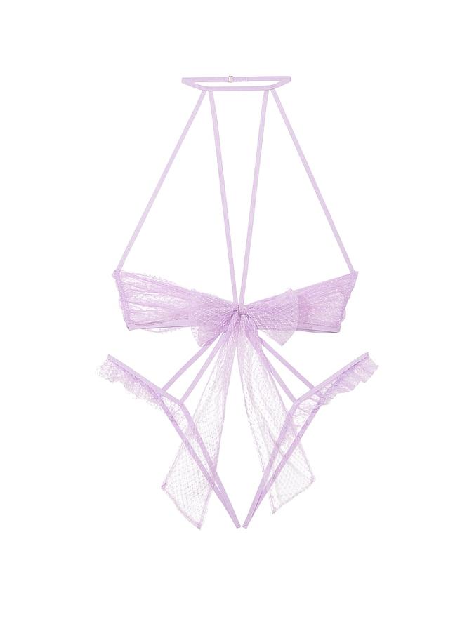 Bow Mesh Open-Cup Crotchless Playsuit image number 2