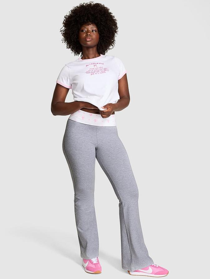 Grey PINK x LoveShackFancy Cotton Foldover Flare Leggings PINK x LoveShackFancy Cotton Foldover Flare Leggings