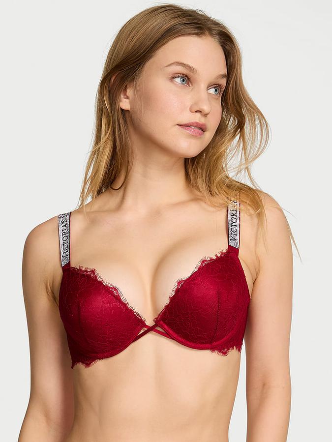 Bombshell Add-2-Cups Shine Strap Rose Lace Push-Up Bra