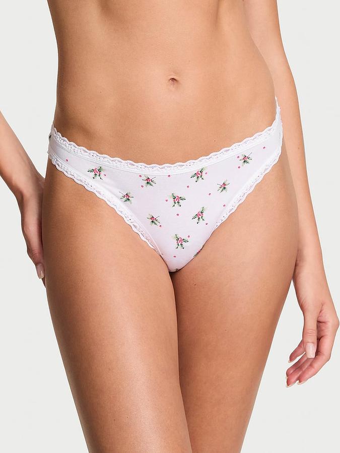 Cotton Lace-Waist Thong