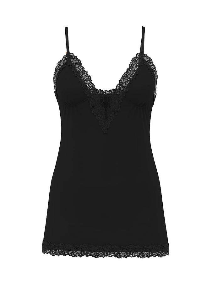 SoSoft Modal Lace-Trim Tie-Front Slip Dress image number 2
