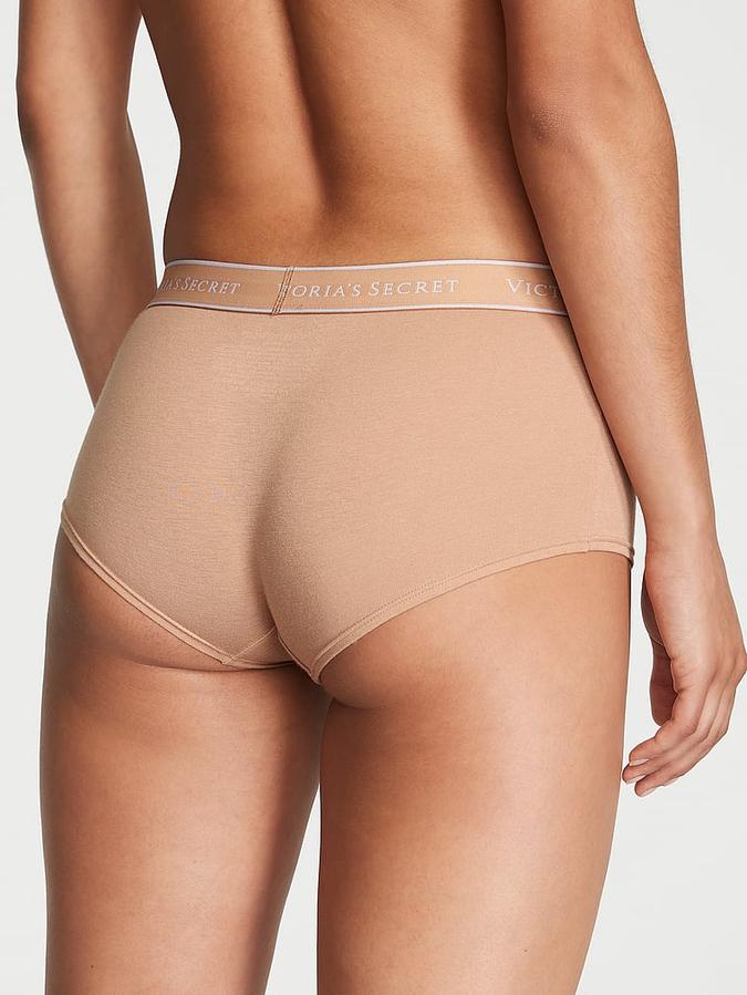 Beige Logo Cotton Boyshort Panty Logo Cotton Boyshort Panty
