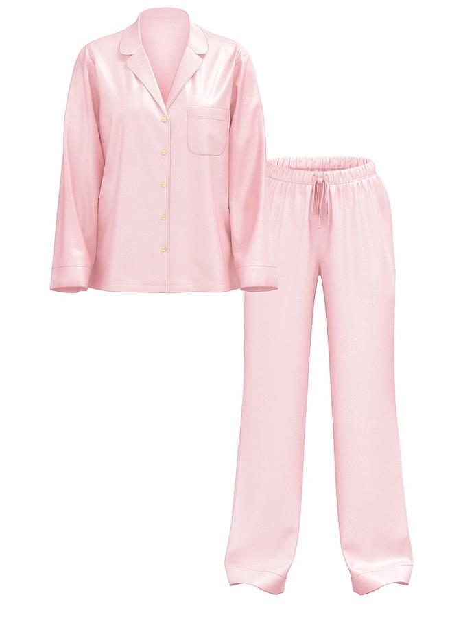 Glazed Satin Long Pajama Set image number 2