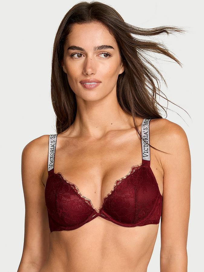 Shine Strap Rose Lace Lightly Lined Low-Cut Demi Bra