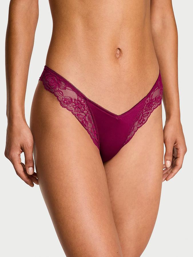 Rose Lace-Trim High-Leg Thong Panty