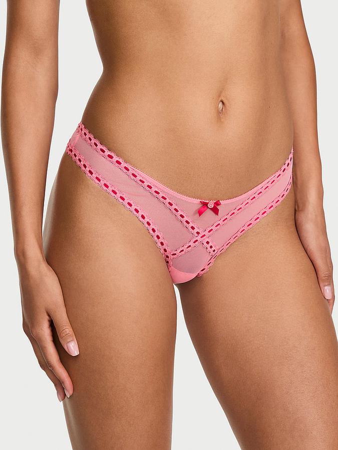 Ribbon Slot Mesh Brazilian Panty