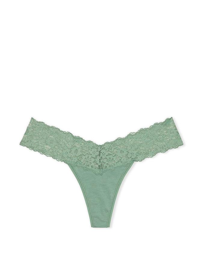 Lace-Waist Cotton Thong Panty image number 2