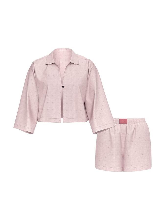 Modal-Cotton 3/4-Sleeve Flyaway Shirt & Short Pajama Set image number 2