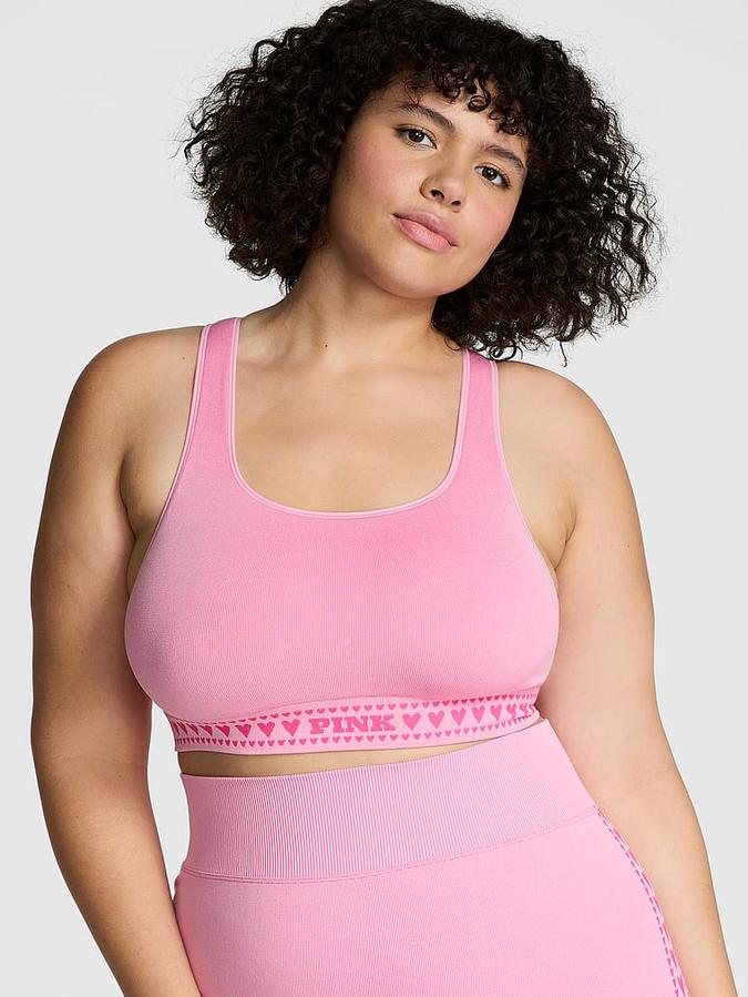 Seamless Hearts Square-Neck Longline Sports Bra image number 0
